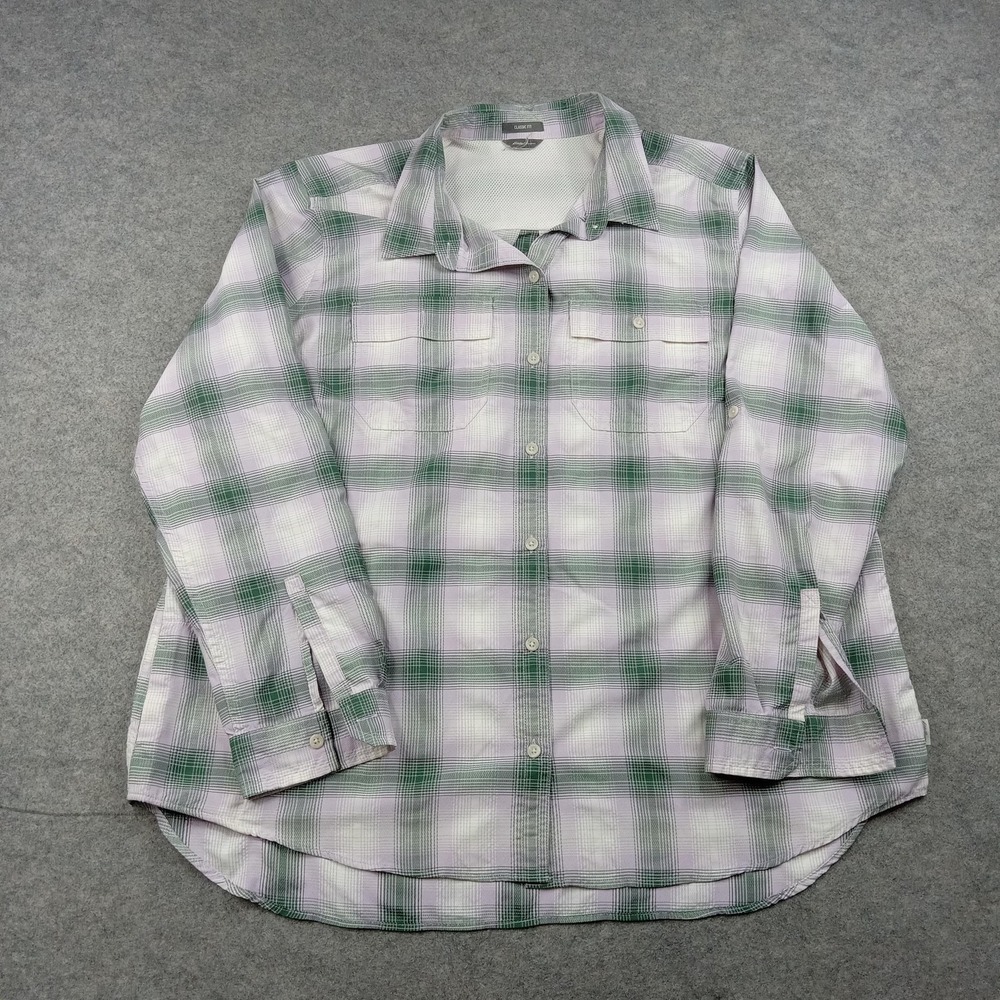 Eddie Bauer Shirt Mens Large Green Plaid Classic Fit Button Front Long Sleeve